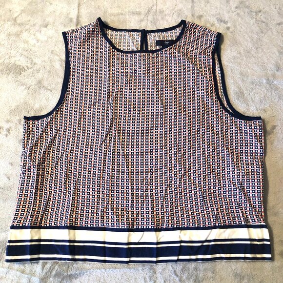 Gap Tank Top Womens Medium Keyhole Back Blue Geometric Sleeveless Blouse Shirt - Picture 1 of 16